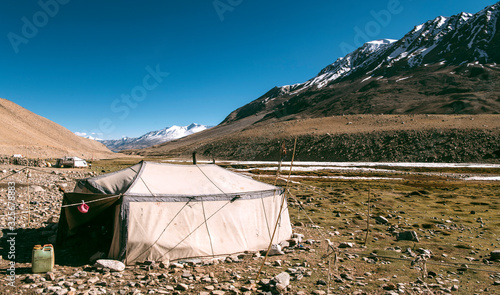 Nomadic people. They live for several months a year in tents, looking for fresh pastures for their goats, from which comes cashmere wool. In Ladakh, Kashmir, India.