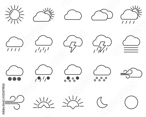 Weather Icons Black & White Thin Line Set Big