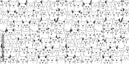 Animal background with cats different emotions, hand drawn. Stylized characters. Vector