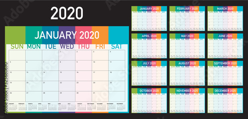 Year 2020 desk calendar vector illustration