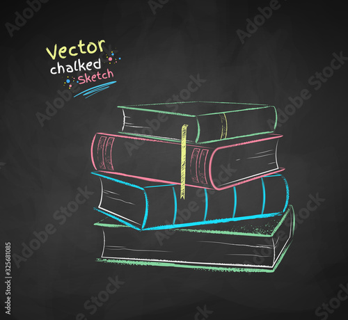 Vector chalked illustration of pile of books