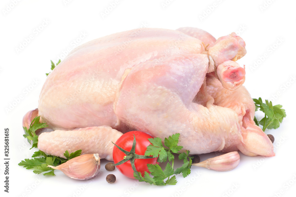 Chicken with vegetables on a white background Chicken with vegetables on a white background