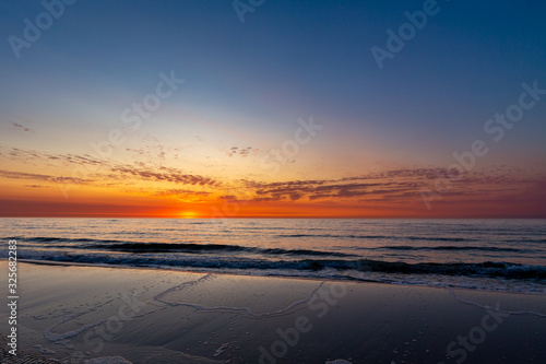 Sunset over the north sea at the beach on Juist  East Frisian Islands  Germany.