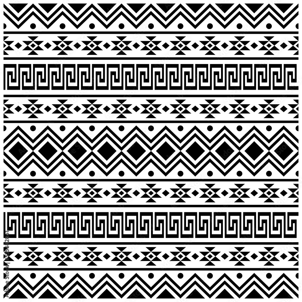 Stripe Ethnic Aztec Pattern design. Tribal ethnic seamless pattern Illustration vector in black and white color Stripe Ethnic Aztec Pattern design. Tribal ethnic seamless pattern Illustration vector in black and white color