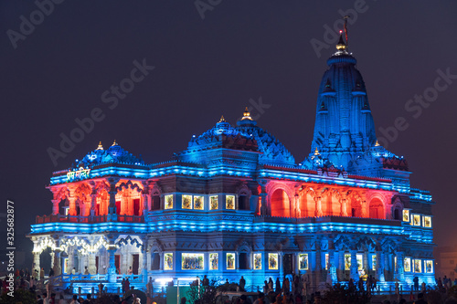 Photography Wide angle shot of lights on the Prem Mandir temple in India at night