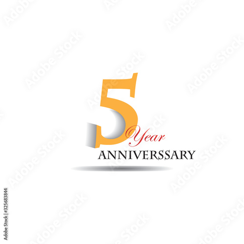 5 Years Anniversary Celebration Red And Orange Vector Template Design Illustration