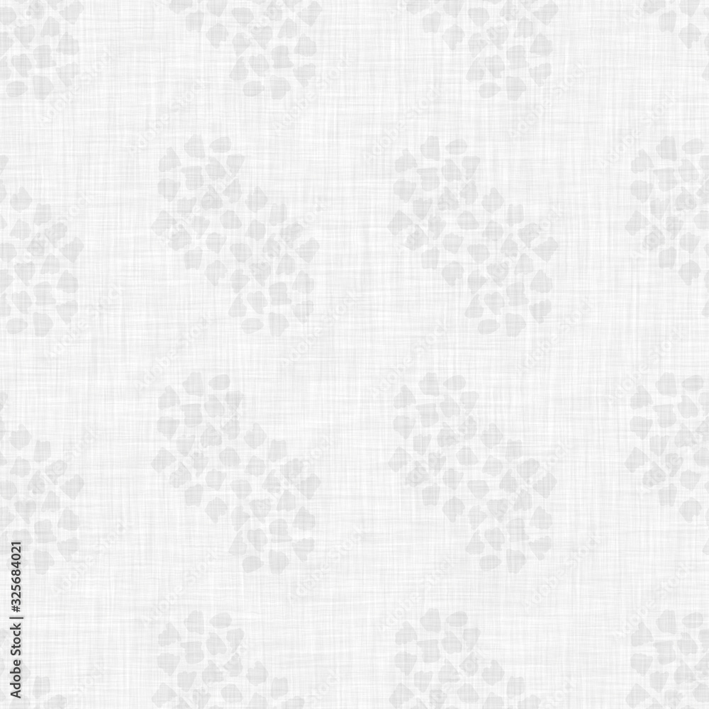 Seamless white woven linen floral texture background. Delicate