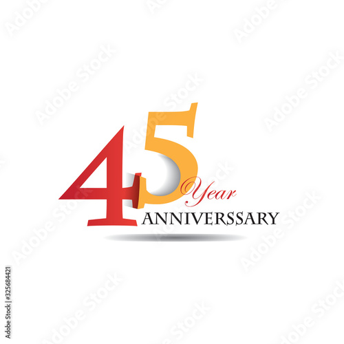 45 Years Anniversary Celebration Red And Orange Vector Template Design Illustration
