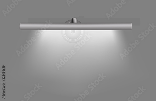 Horizontal wall light. Long tube over mirror lamp. Realistic vector illustration