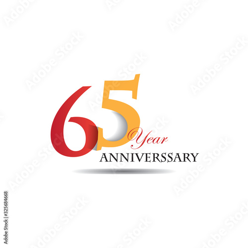 65 Years Anniversary Celebration Red And Orange Vector Template Design Illustration