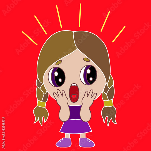 emoji with a chibi girl who screams in horror, emoticon on a red isolated background