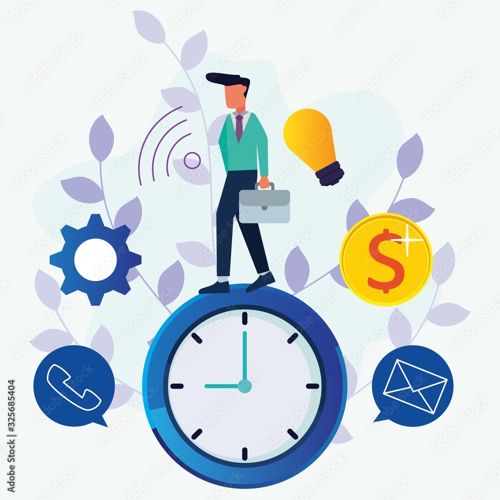 Vector illustration, Young businessman with schedule plans, work plans, daily routines, people filling out schedules in the table - Vector