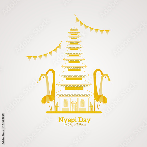 Happy Nyepi day, Illustration for greeting post of the day of silence photo