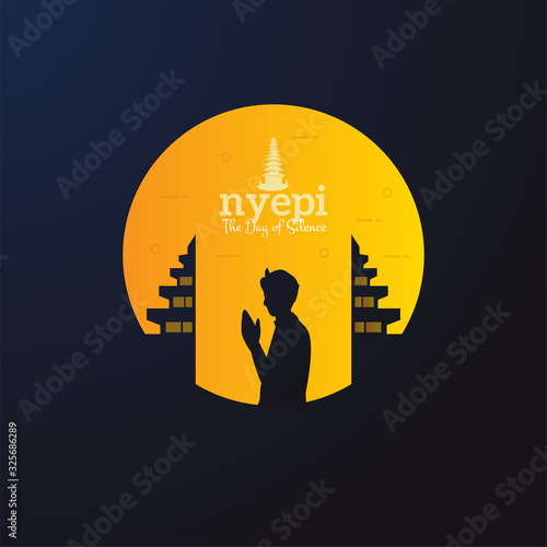Illustration for greeting post of the day of silence, Balinese Hindu holiday