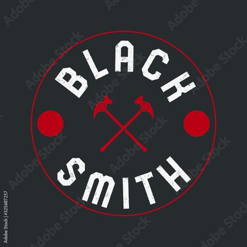Blacksmith logo set with hammers, anvil, pliers. Forge workshop. Vector.