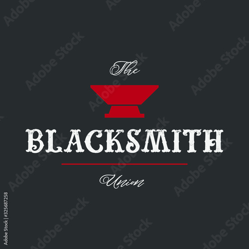 Blacksmith logo set with hammers, anvil, pliers. Forge workshop. Vector.