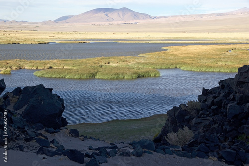 Fototapeta Naklejka Na Ścianę i Meble -  Lagoon near the Pucara de La Alumbrera at the Puna de Atacama, Argentina