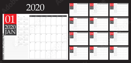 Year 2020 desk calendar vector illustration
