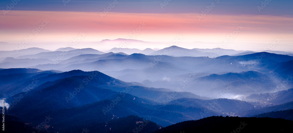 Lozere valley in south France during blue hours