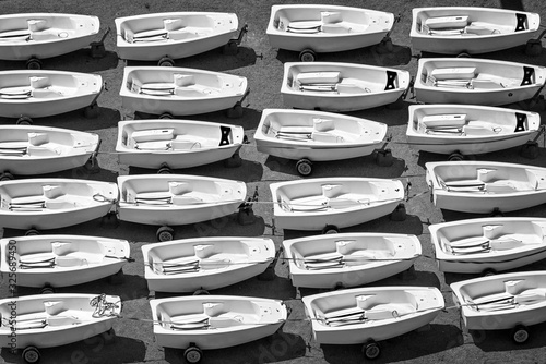Photography Aerial view of Optimist dinghies aligned