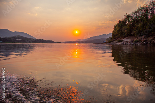 Sunset on Mekong river  Luang Prabang  Laos