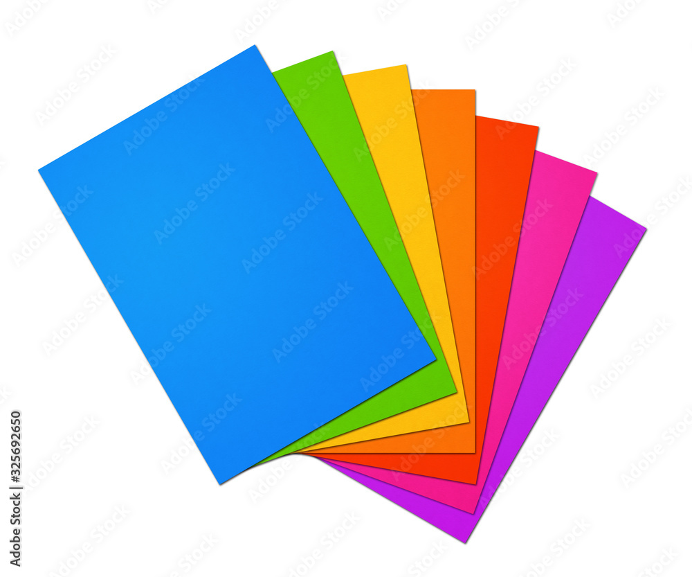 Colorful rainbow Blank A4 paper sheet range on white background Colorful rainbow Blank A4 paper sheet range on white background