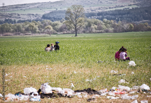 Greece, Idomeni (border with Macedonia), March 22nd 2016: the biggest refugee camp in Europe at that time, hosting up to 11.000 people mostly from Syria, Afghanistan and Iraq. photo