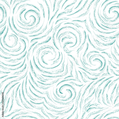 Seamless vector pattern of smooth lines in the form of circles and spirals. Turquoise texture for decoration of fabrics or wrapping paper. Waves or ripples