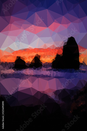 lowpoly sunset at the water
