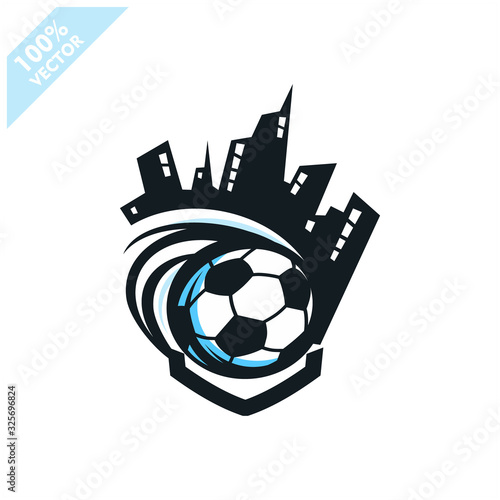 Soccer ball city sport logo. Scalable and editable vector.