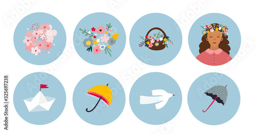 Spring summer illustration circle icon sticker