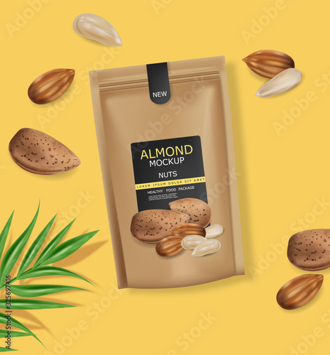 Almond nuts vector realistic mock up. Raw vegan delicious snack. 3d detailed ...