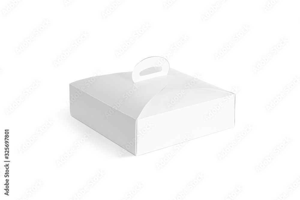 Blank white cardboard cake box mock up, side view Blank white cardboard cake box mock up, side view