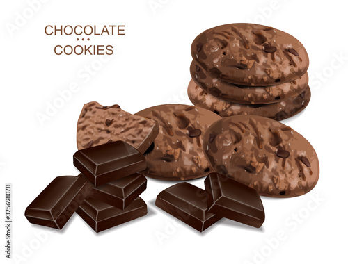 Chocolate cookies isolated vector realistic. 3d detailed desserts