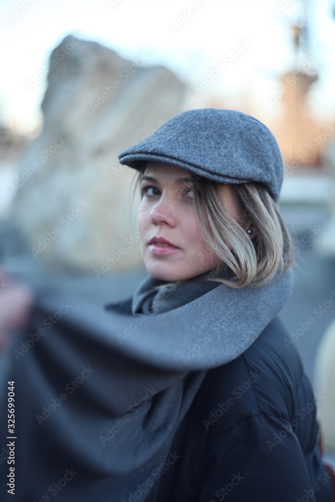 Closeup portrait of a beautiful girl in a cap Closeup portrait of a beautiful girl in a cap