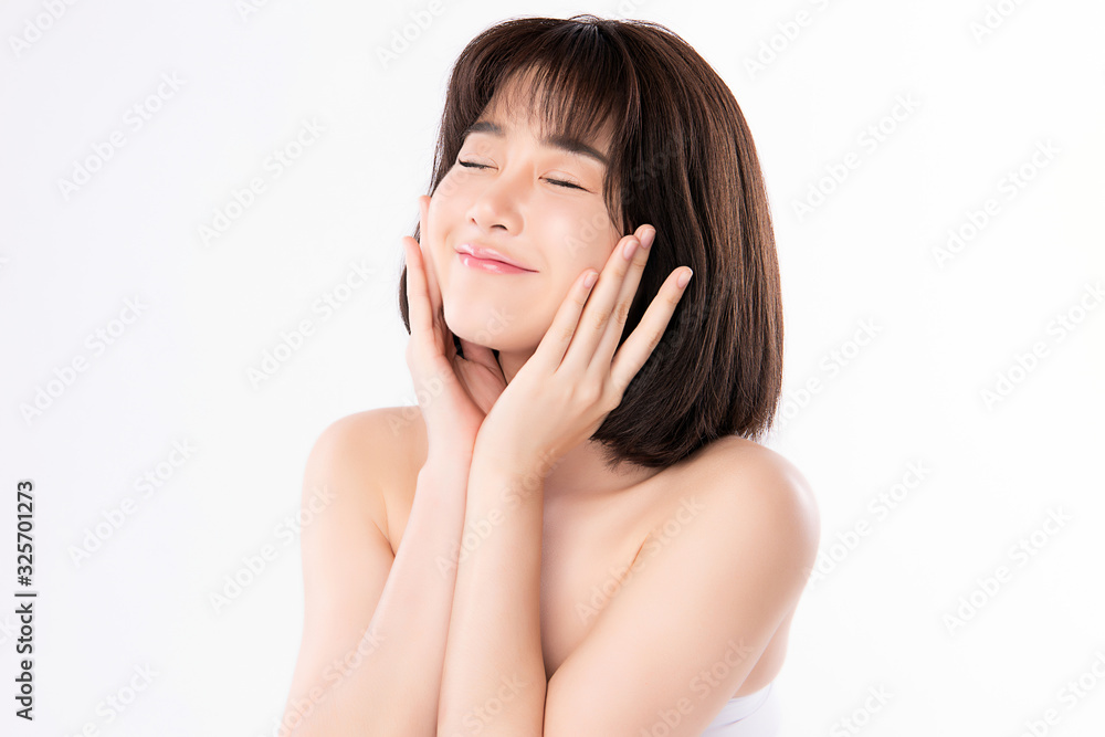 Portrait beautiful young asian woman clean fresh bare skin concept. Asian girl beauty face skincare and health wellness, Facial treatment, Perfect skin, Natural makeup, on white background, Portrait beautiful young asian woman clean fresh bare skin concept. Asian girl beauty face skincare and health wellness, Facial treatment, Perfect skin, Natural makeup, on white background,