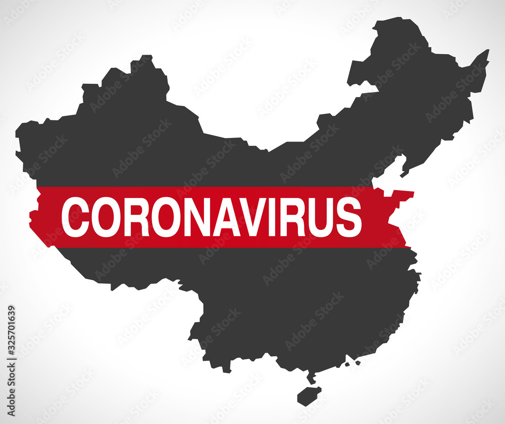Fototapeta premium China map with Coronavirus Covid-19 warning symbol