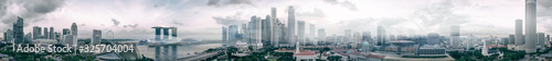 Singapore skyline. Panoramic view from drone at sunset