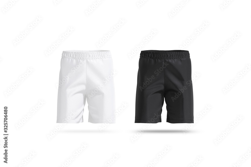 Blank black and white soccer shorts mockup set, front view - obrazy, fototapety, plakaty 