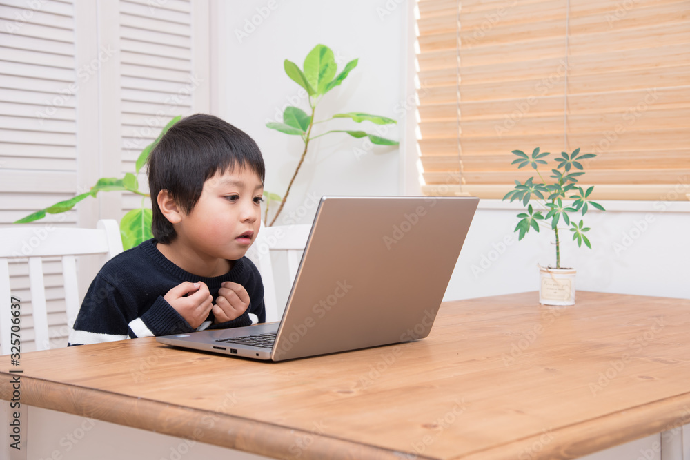 パソコンをする小学生の男の子 パソコンをする小学生の男の子