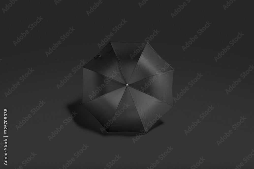 Blank black opened umbrella mockup lying on dark background Blank black opened umbrella mockup lying on dark background