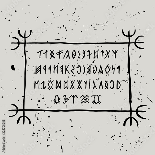 Runic alphabet. Magyar runes in handwritten style