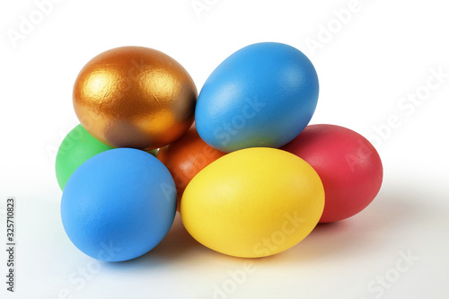 Colorful Easter eggs on the white surface