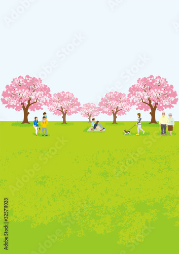 花見を楽しむ人々　縦構図　A4比率