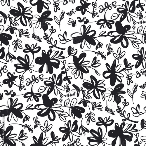 Black and white cute floral...
