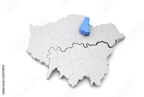 Fototapeta Greater London map showing Waltham Forest borough in blue