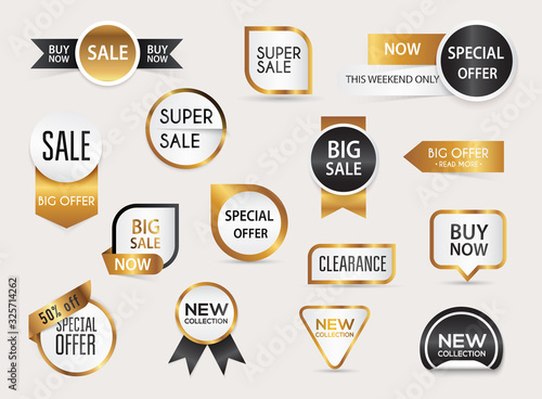 Collection of golden premium promo seals/stickers. isolated vector illustration.