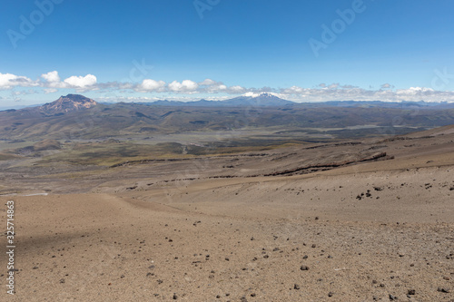 View from Cotopaxi volvcano during trekking trail. Cotopaxi National Park, Ecuador. South America.