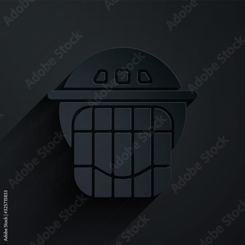 Canvas Print Paper cut Hockey helmet icon isolated on black background