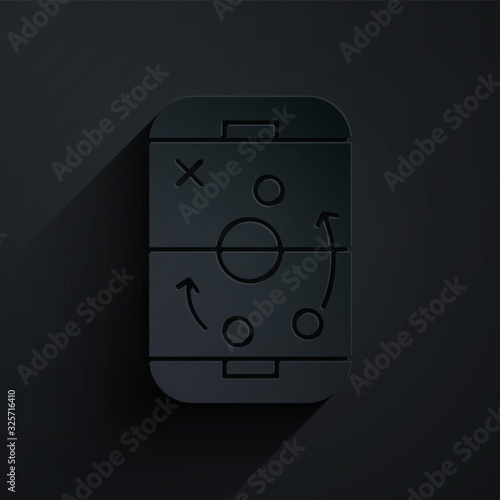 Paper cut Planning strategy concept icon isolated on black background. Hockey cup formation and tactic. Paper art style. Vector Illustration